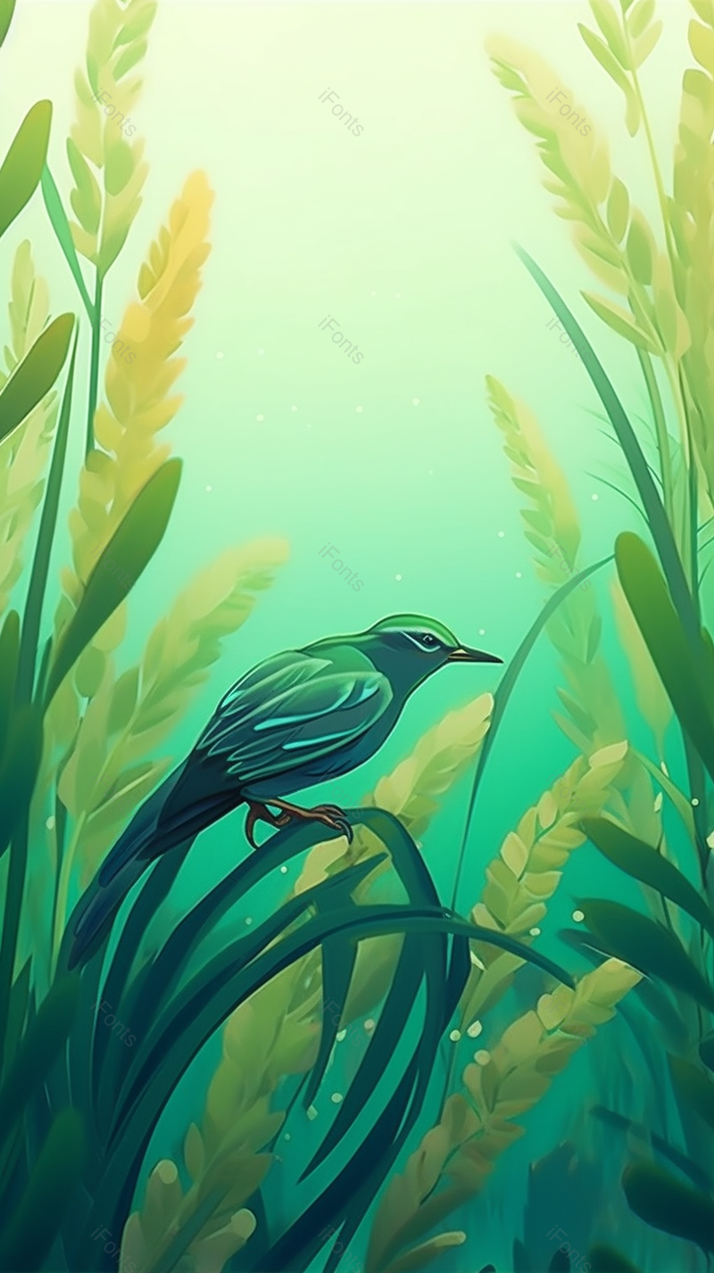 动物壁纸唯美绿色背景卡通鸟雀插画手绘植物风景图,插画/手绘图,插画/手绘图库,插画/手绘图下载,插画/手绘